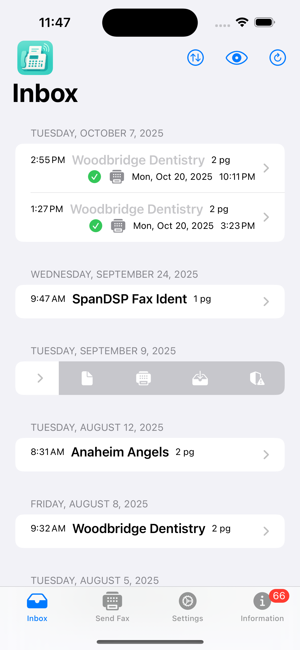 Fax Echo Inbox Screen