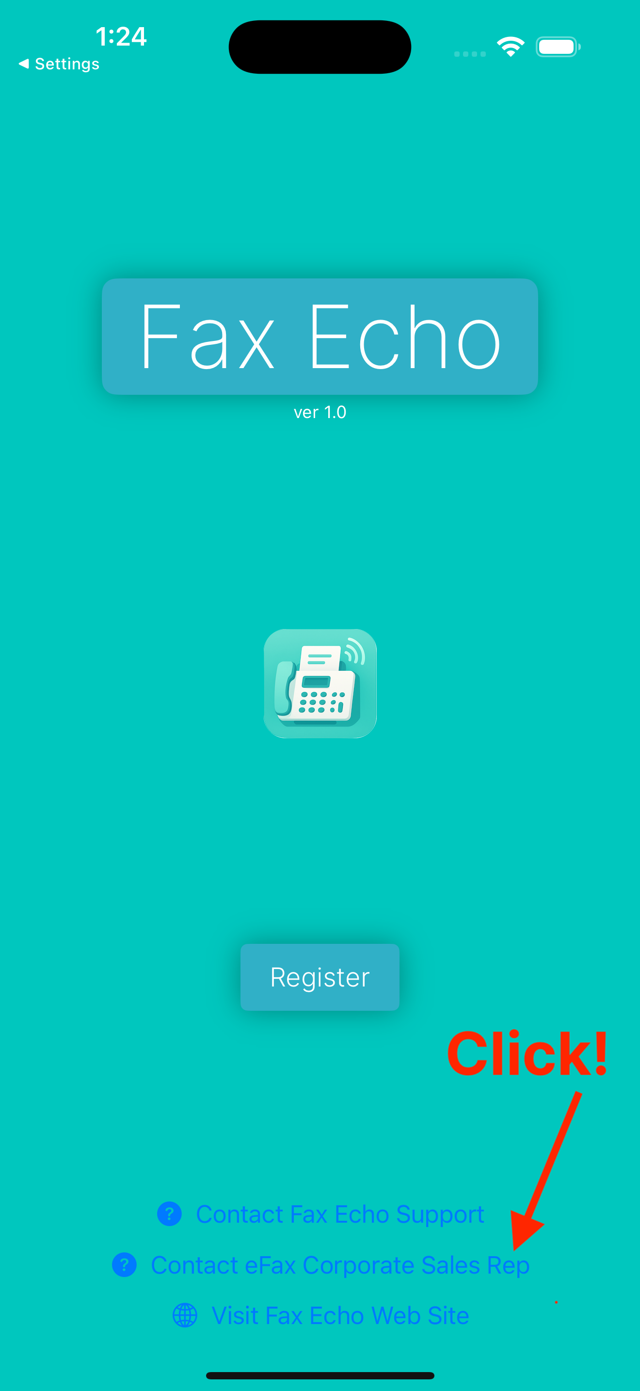 Fax Echo Login Screen