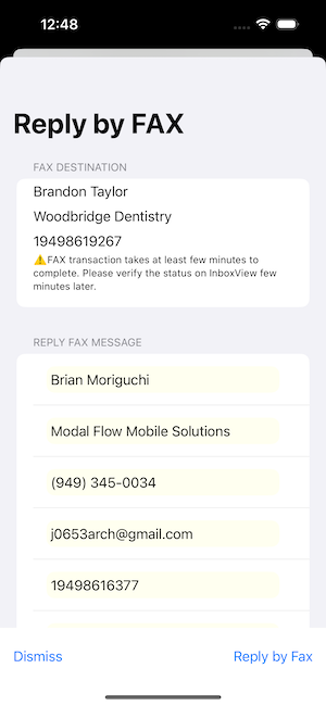 Fax Echo Reply By Fax Screen
