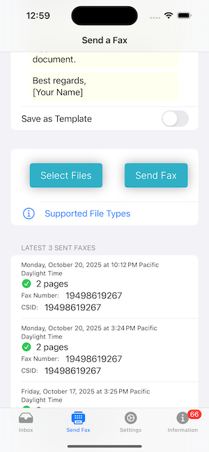 Fax Echo Send Fax & Status Screen