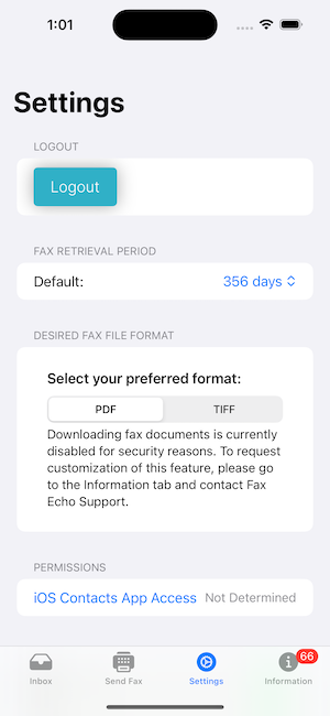 Fax Echo Settings Screen