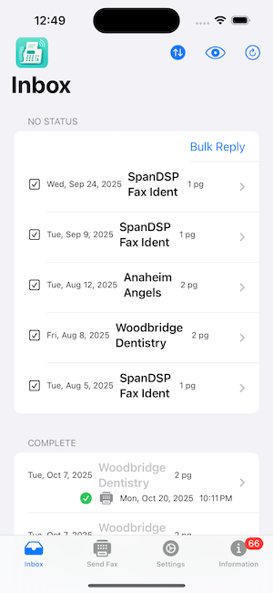Fax Echo Sort By Action Screen
