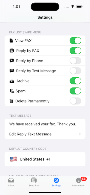 Fax Echo Swipe Menu Screen